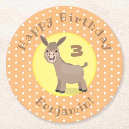 Cute happy mini donkey cartoon illustration round paper coaster
