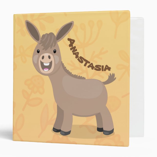Cute happy miniature donkey cartoon illustration 3 ring binder (Front/Inside)