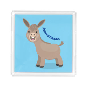Cute happy miniature donkey cartoon illustration acrylic tray