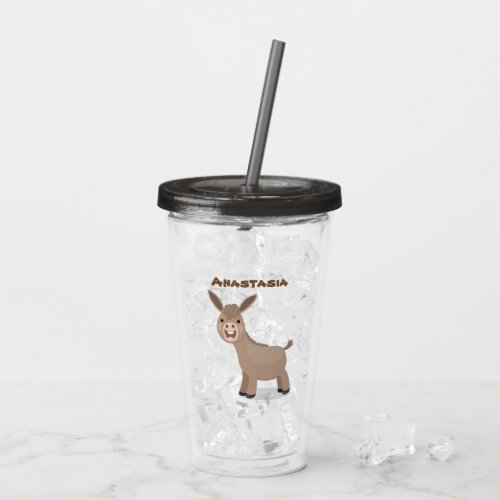 Cute happy miniature donkey cartoon illustration acrylic tumbler