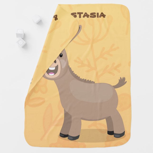 Cute happy miniature donkey cartoon illustration baby blanket (In Situ)