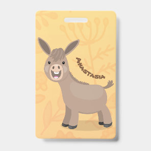 Cute happy miniature donkey cartoon illustration badge