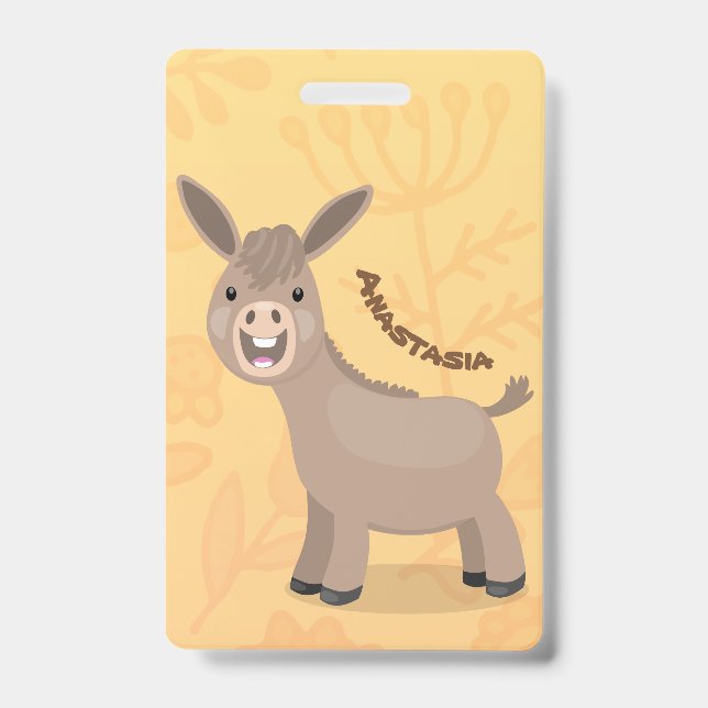 Cute happy miniature donkey cartoon illustration badge (Front)