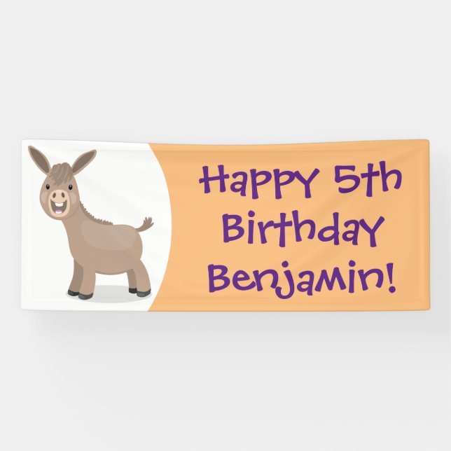 Cute happy miniature donkey cartoon illustration banner (Horizontal)
