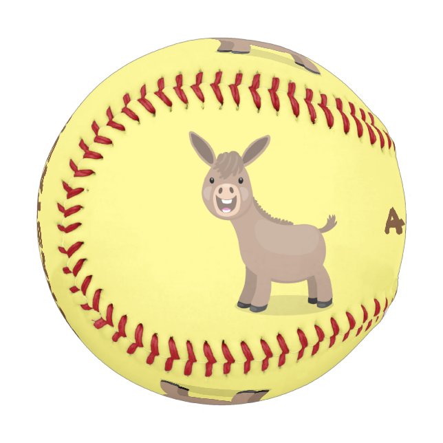 Cute happy miniature donkey cartoon illustration baseball (Front Left)