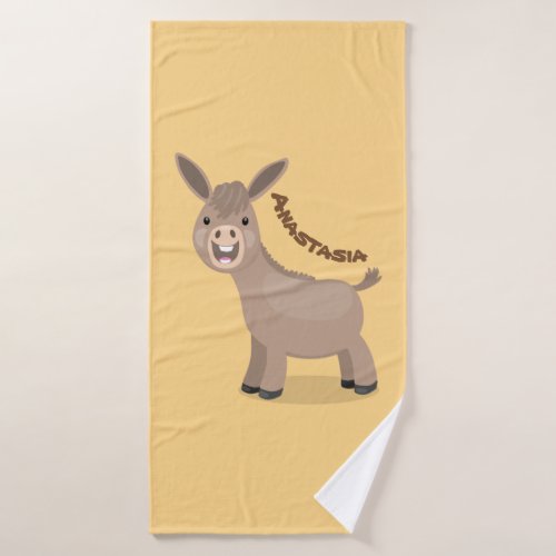Cute happy miniature donkey cartoon illustration bath towel set