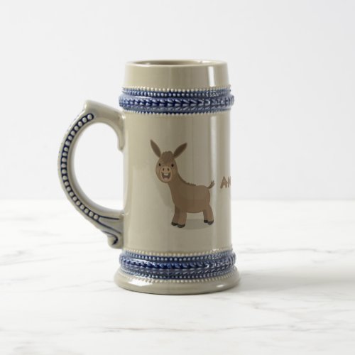 Cute happy miniature donkey cartoon illustration beer stein