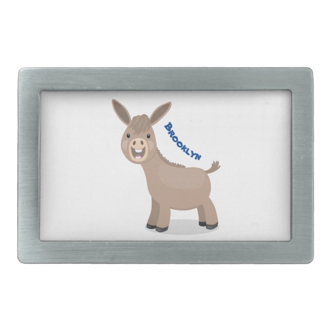 Cute happy miniature donkey cartoon illustration belt buckle (Front)