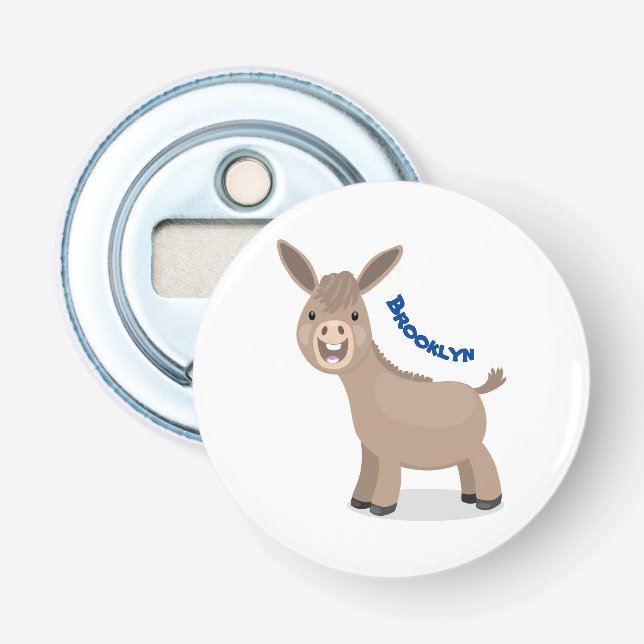 Cute happy miniature donkey cartoon illustration bottle opener (Front)