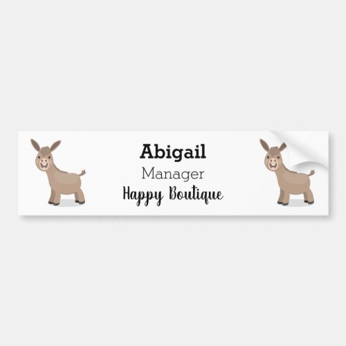 Cute happy miniature donkey cartoon illustration bumper sticker