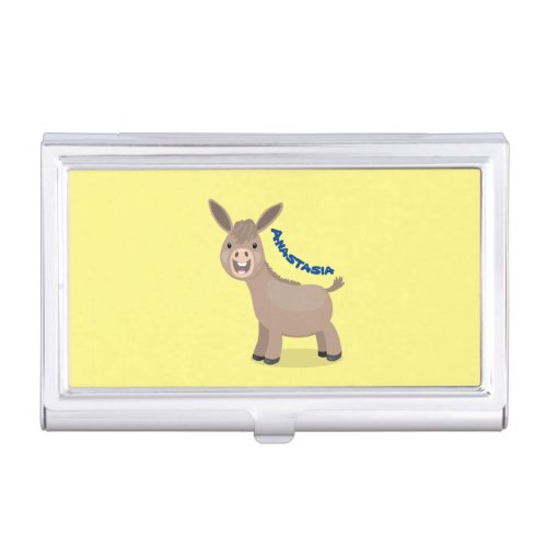 Cute happy miniature donkey cartoon illustration business card case
