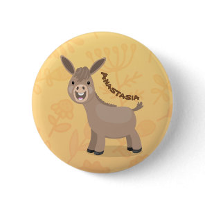 Cute happy miniature donkey cartoon illustration button