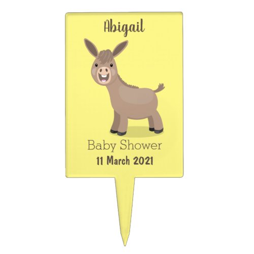 Cute happy miniature donkey cartoon illustration cake topper