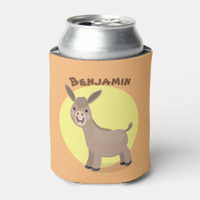 Cute happy miniature donkey cartoon illustration can cooler (Can Front)