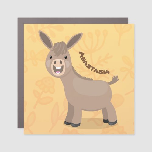Cute happy miniature donkey cartoon illustration car magnet