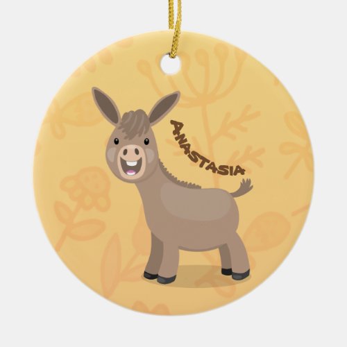 Cute happy miniature donkey cartoon illustration ceramic ornament