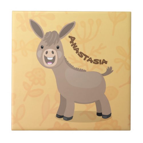 Cute happy miniature donkey cartoon illustration ceramic tile