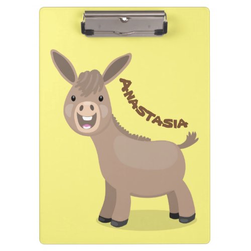 Cute happy miniature donkey cartoon illustration clipboard