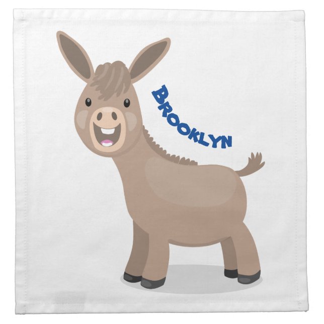 Cute happy miniature donkey cartoon illustration cloth napkin (Front)