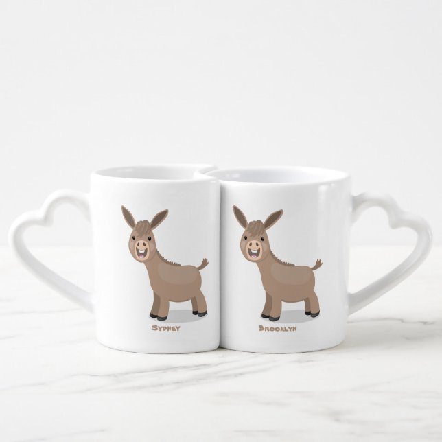 Cute happy miniature donkey cartoon illustration coffee mug set (Back Nesting)