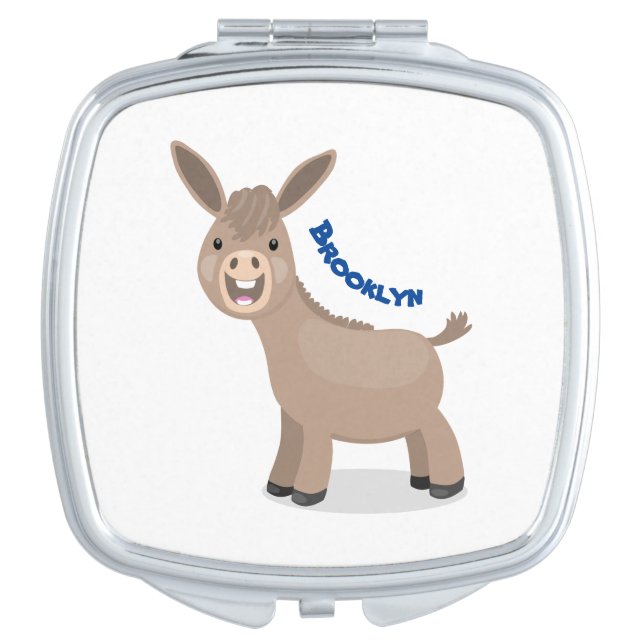 Cute happy miniature donkey cartoon illustration compact mirror (Front)