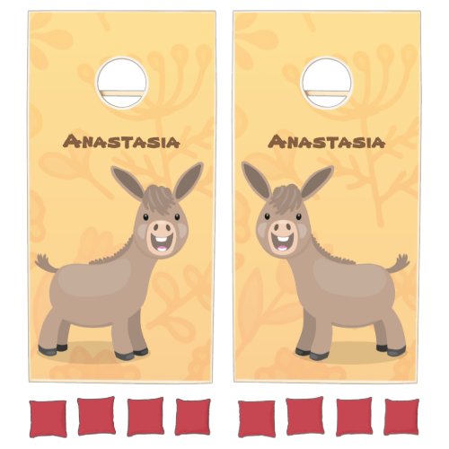 Cute happy miniature donkey cartoon illustration cornhole set