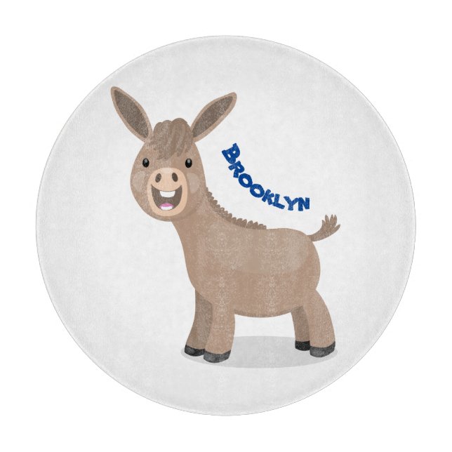 Cute happy miniature donkey cartoon illustration cutting board (Front)