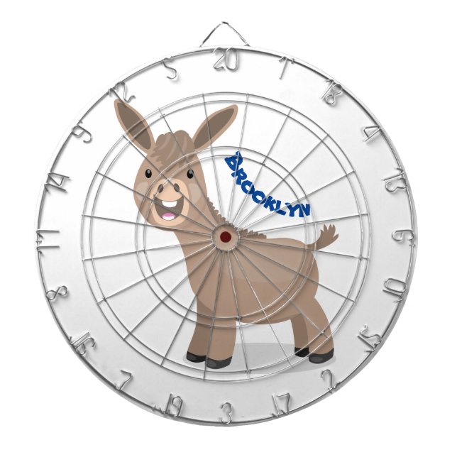 Cute happy miniature donkey cartoon illustration dart board (Front)