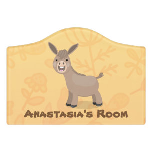 Cute happy miniature donkey cartoon illustration door sign