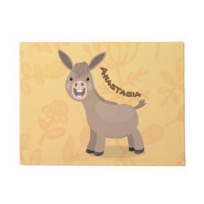 Cute happy miniature donkey cartoon illustration doormat