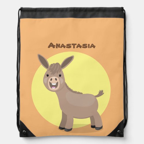 Cute happy miniature donkey cartoon illustration drawstring bag