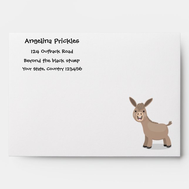 Cute happy miniature donkey cartoon illustration envelope (Front)