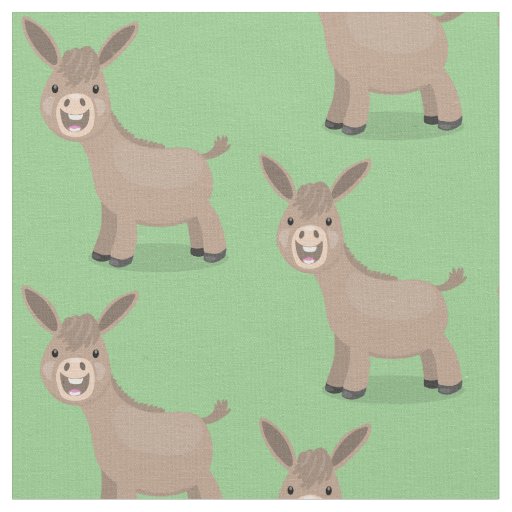 Cute happy miniature donkey cartoon illustration fabric