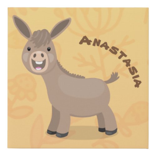 Cute happy miniature donkey cartoon illustration faux canvas print