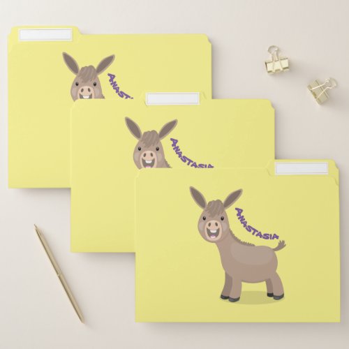 Cute happy miniature donkey cartoon illustration file folder