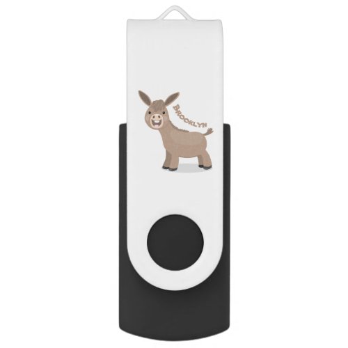 Cute happy miniature donkey cartoon illustration flash drive