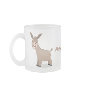 Cute happy miniature donkey cartoon illustration frosted glass coffee mug