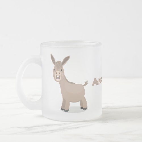 Cute happy miniature donkey cartoon illustration frosted glass coffee mug