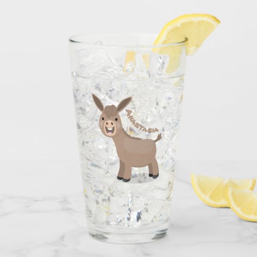 Cute happy miniature donkey cartoon illustration glass
