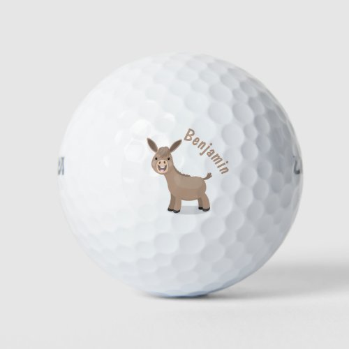 Cute happy miniature donkey cartoon illustration golf balls