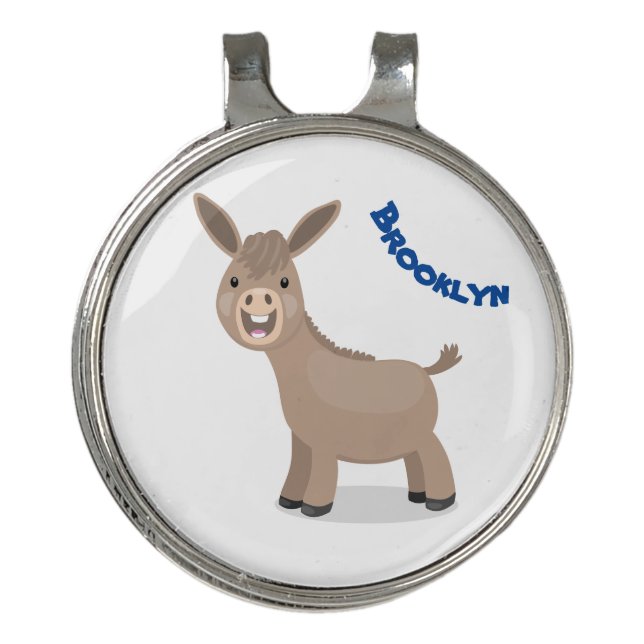 Cute happy miniature donkey cartoon illustration golf hat clip (Front)
