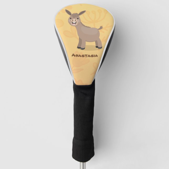 Cute happy miniature donkey cartoon illustration golf head cover (Front)