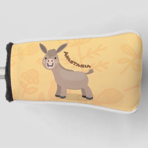 Cute happy miniature donkey cartoon illustration golf head cover