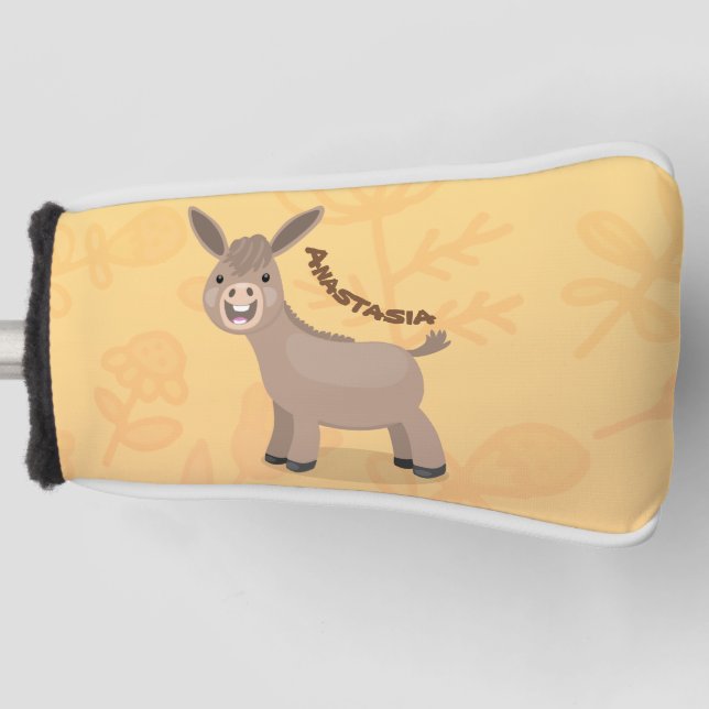 Cute happy miniature donkey cartoon illustration golf head cover (Front)
