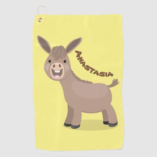Cute happy miniature donkey cartoon illustration golf towel