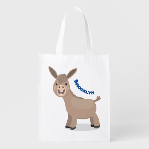 Cute happy miniature donkey cartoon illustration grocery bag