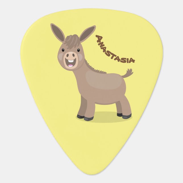 Cute happy miniature donkey cartoon illustration  guitar pick (Front)