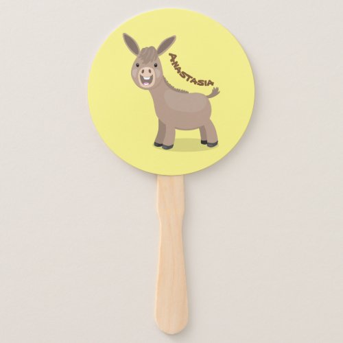 Cute happy miniature donkey cartoon illustration hand fan