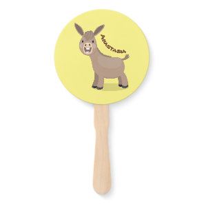 Cute happy miniature donkey cartoon illustration hand fan