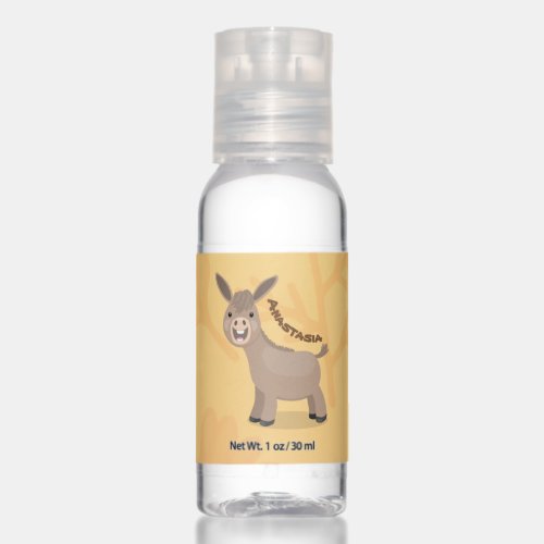 Cute happy miniature donkey cartoon illustration hand sanitizer